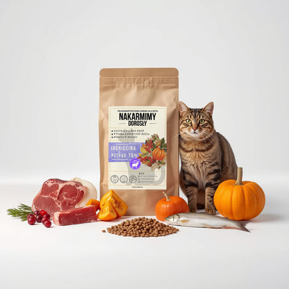 Karma sucha Kot Dorosły NAKARMIMY – Jagnięcina i Pstrąg 75% Dynia i Żurawina (1–4.5 kg)