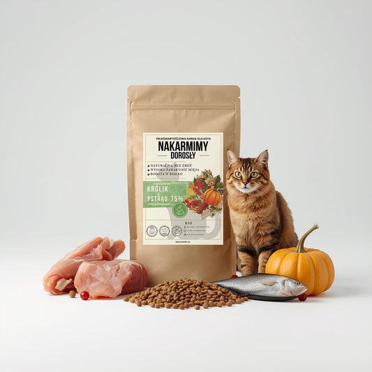 Karma sucha Kot Dorosły NAKARMIMY – Królik i Pstrąg 75% Dynia i Żurawina (1–4.5 kg)