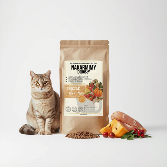 Karma sucha Kot Dorosły NAKARMIMY – Kurczak i Indyk 75% Dynia i Żurawina (1–4.5 kg)