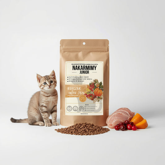 Karma sucha Kot Junior NAKARMIMY – Kurczak i Indyk 75% Dynia i Żurawina (1–4.5 kg)