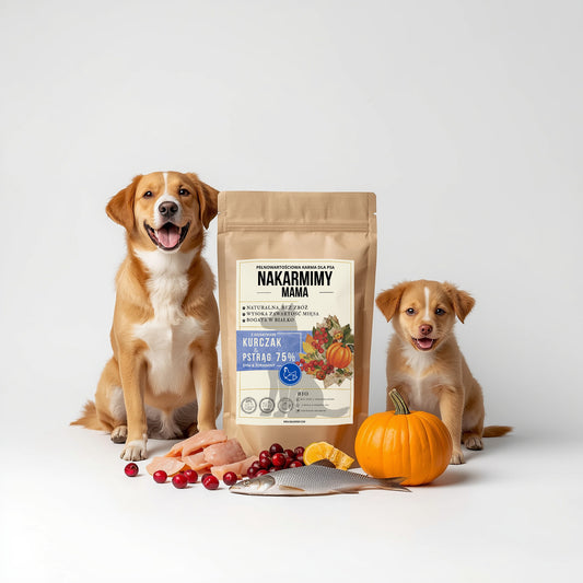 Karma sucha Pies Mama NAKARMIMY – Kurczak i Pstrąg 75% Dynia i Żurawina
