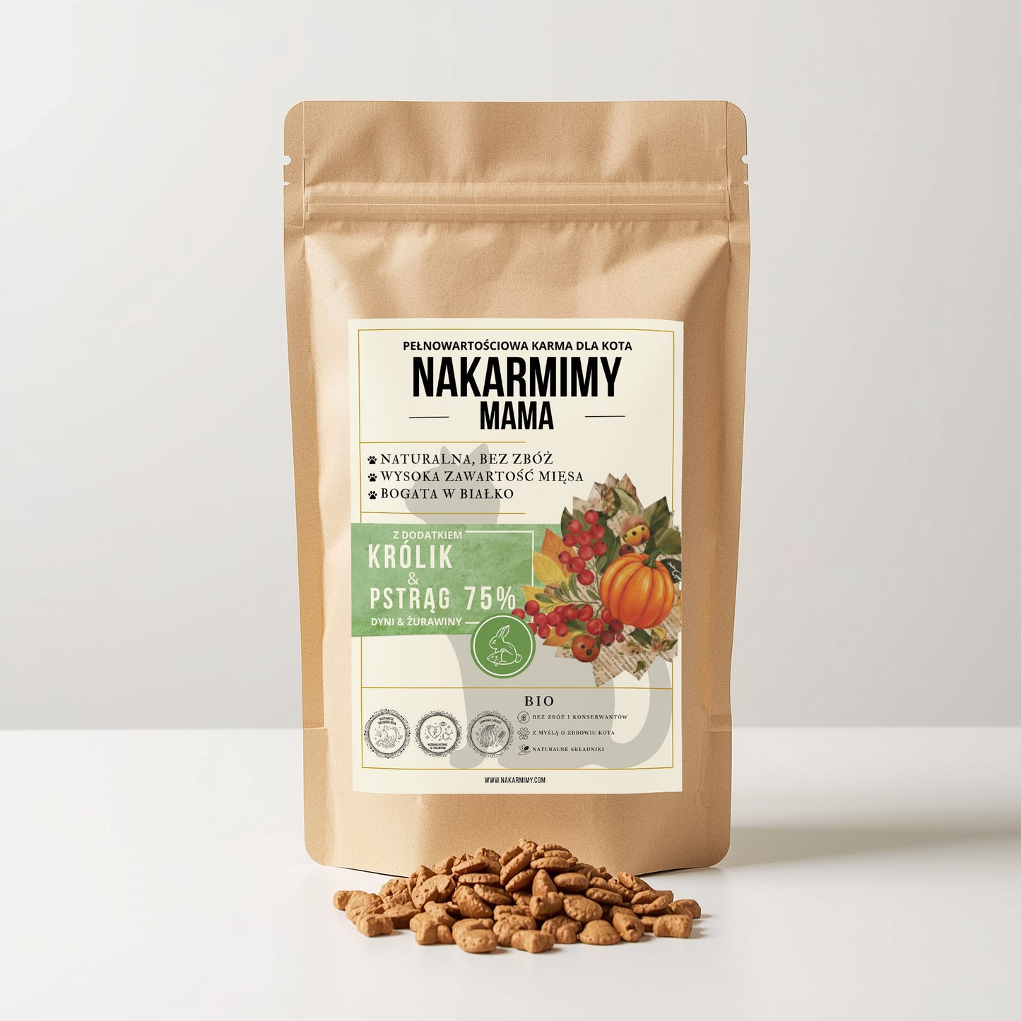 Karma sucha Kot MAMA NAKARMIMY – Królik i Pstrąg 75% Dynia i Żurawina