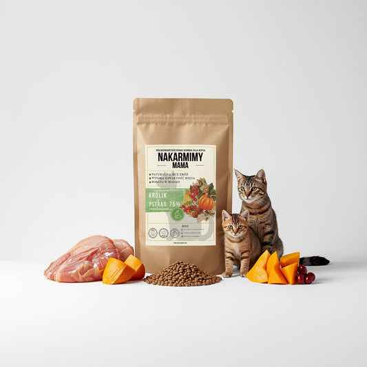 Karma sucha Kot MAMA NAKARMIMY – Królik i Pstrąg 75% Dynia i Żurawina (1–4.5 kg)