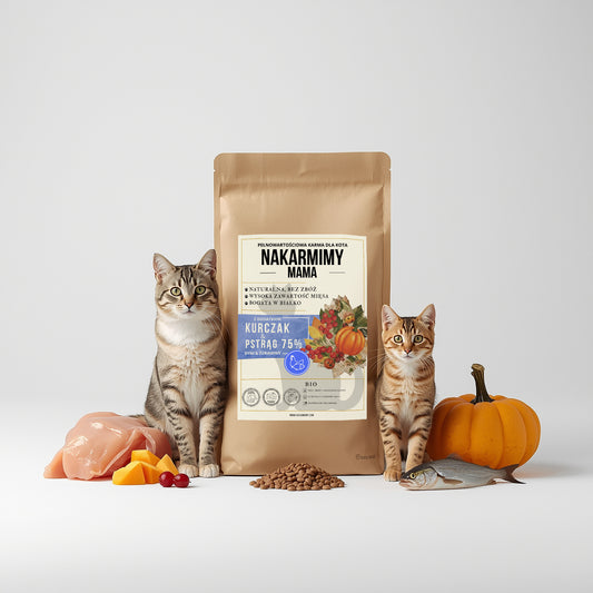 Karma sucha Kot MAMA NAKARMIMY – Kurczak i Pstrąg 75% Dynia i Żurawina (1–4.5 kg)