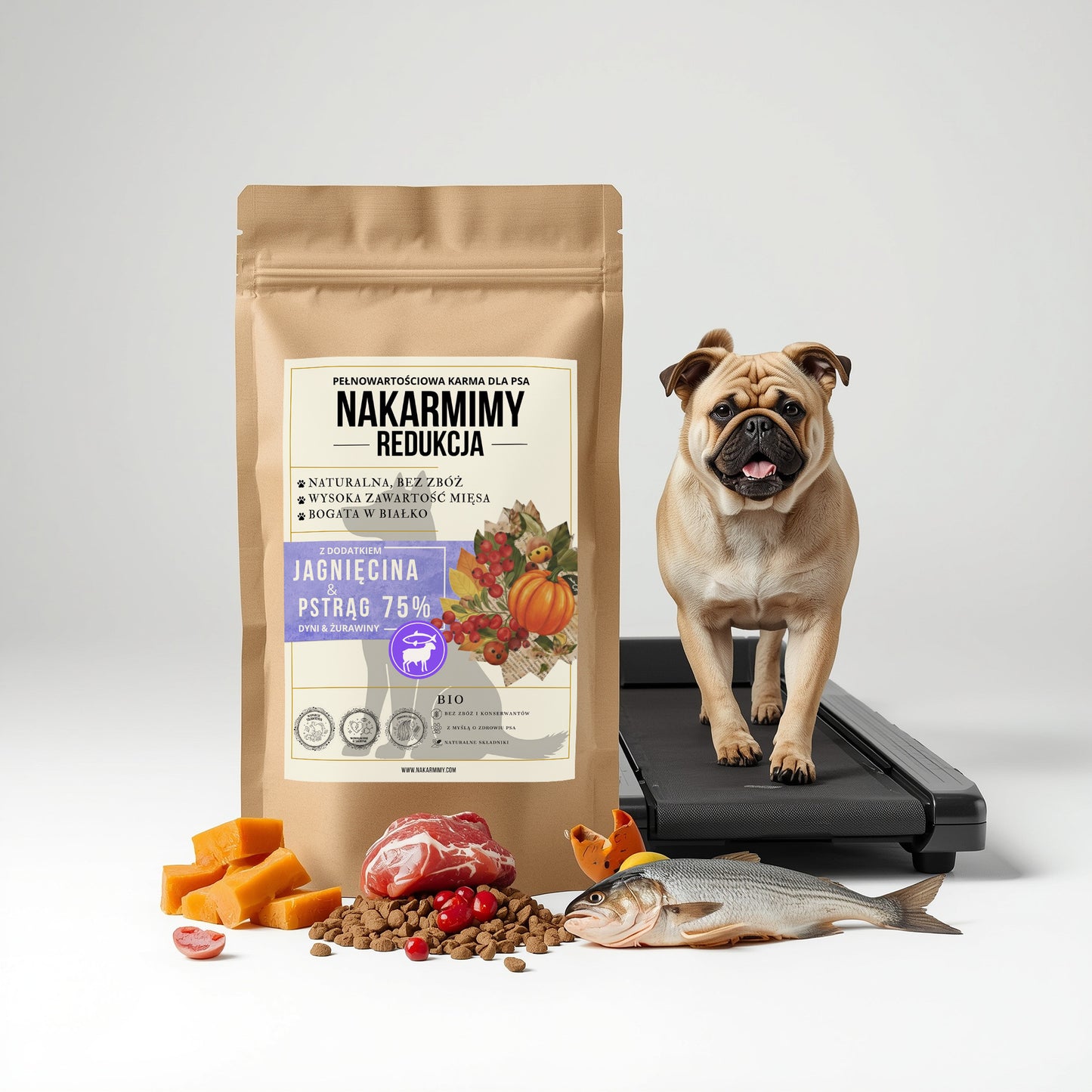 Karma sucha Pies Redukcja NAKARMIMY – Jagnięcina i Pstrąg 75% Dynia i Żurawina