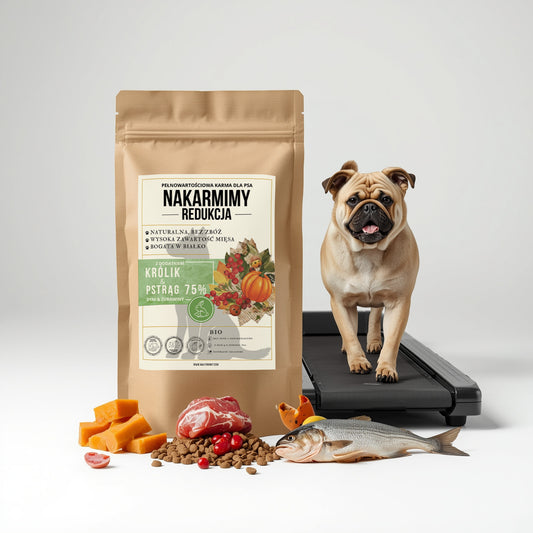 Karma sucha Pies Redukcja NAKARMIMY – Królik i Pstrąg 75% Dynia i Żurawina (1–4.5 kg)