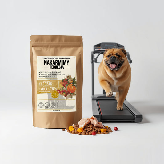 Karma sucha Pies Redukcja NAKARMIMY – Kurczak i Indyk 75% Dynia i Żurawina (1–4.5 kg)