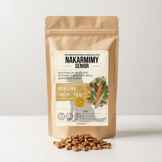 Karma sucha Pies Senior NAKARMIMY – Kurczak i Indyk 75% Marchew i Cykoria