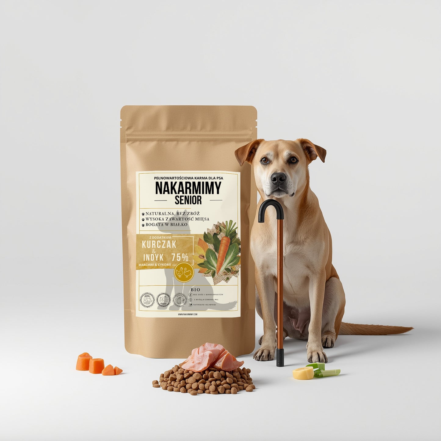 Karma sucha Pies Senior NAKARMIMY – Kurczak i Indyk 75% Marchew i Cykoria