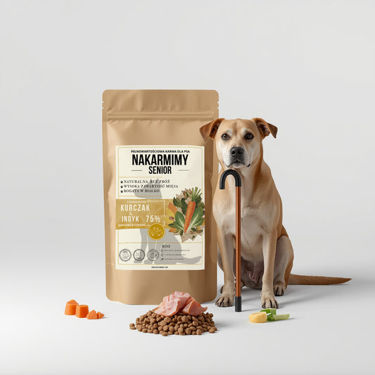 Karma sucha Pies Senior NAKARMIMY – Kurczak i Indyk 75% Marchew i Cykoria
