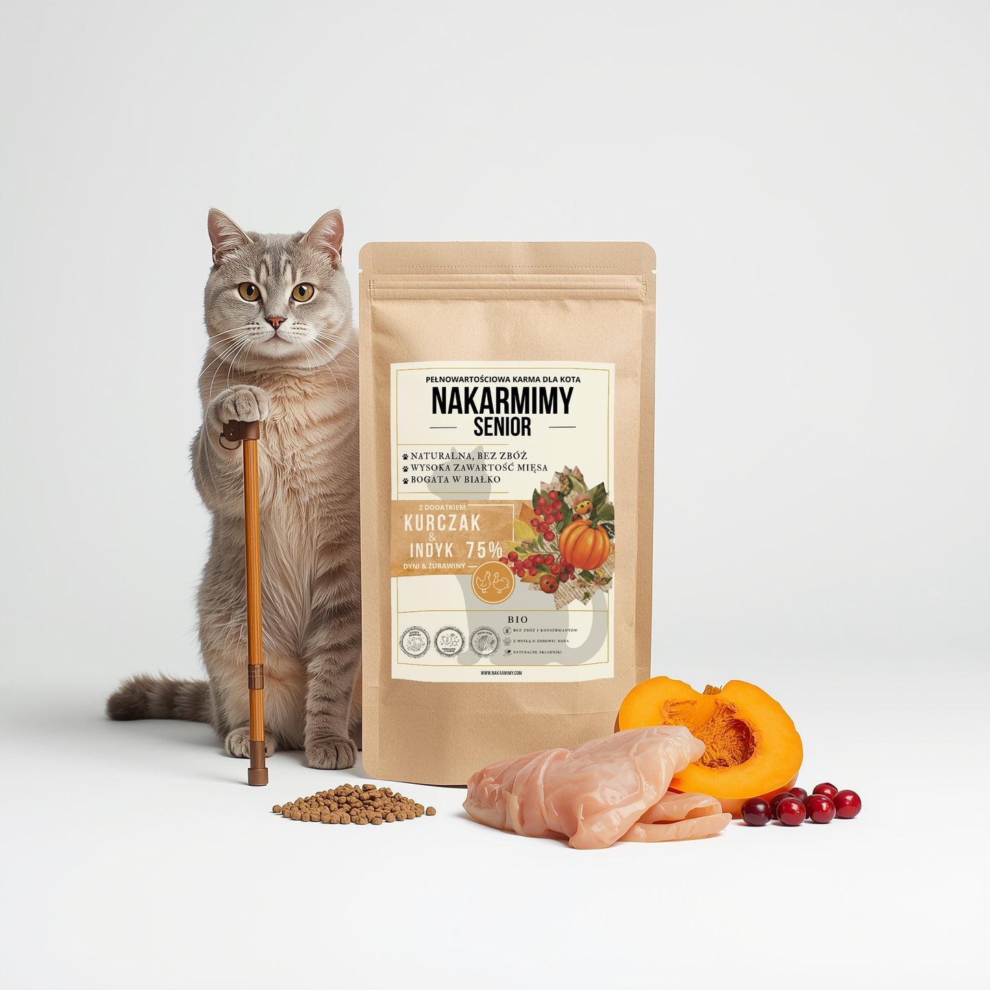 Karma sucha Kot Senior NAKARMIMY – Kurczak i Indyk 75% Dynia i Żurawina