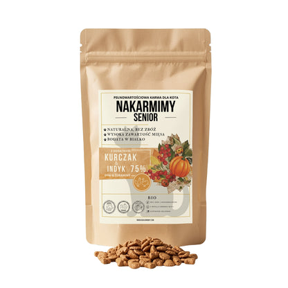 Karma sucha Kot Senior NAKARMIMY – Kurczak i Indyk 75% Dynia i Żurawina